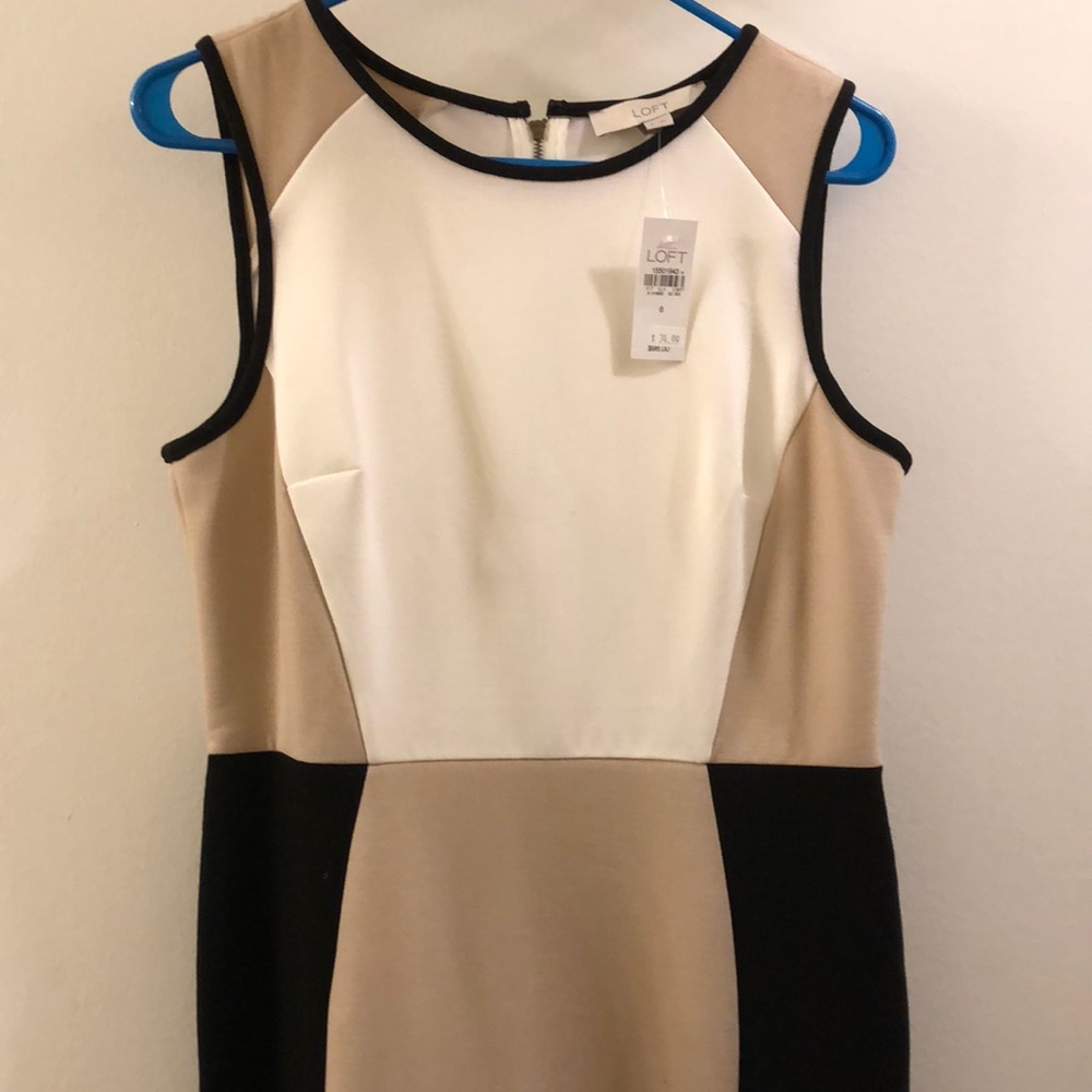 LOFT Colorblock Dress in Black, White, and Tan